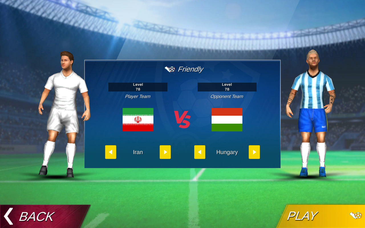 Football 2026 friendly match setup screen with team selection